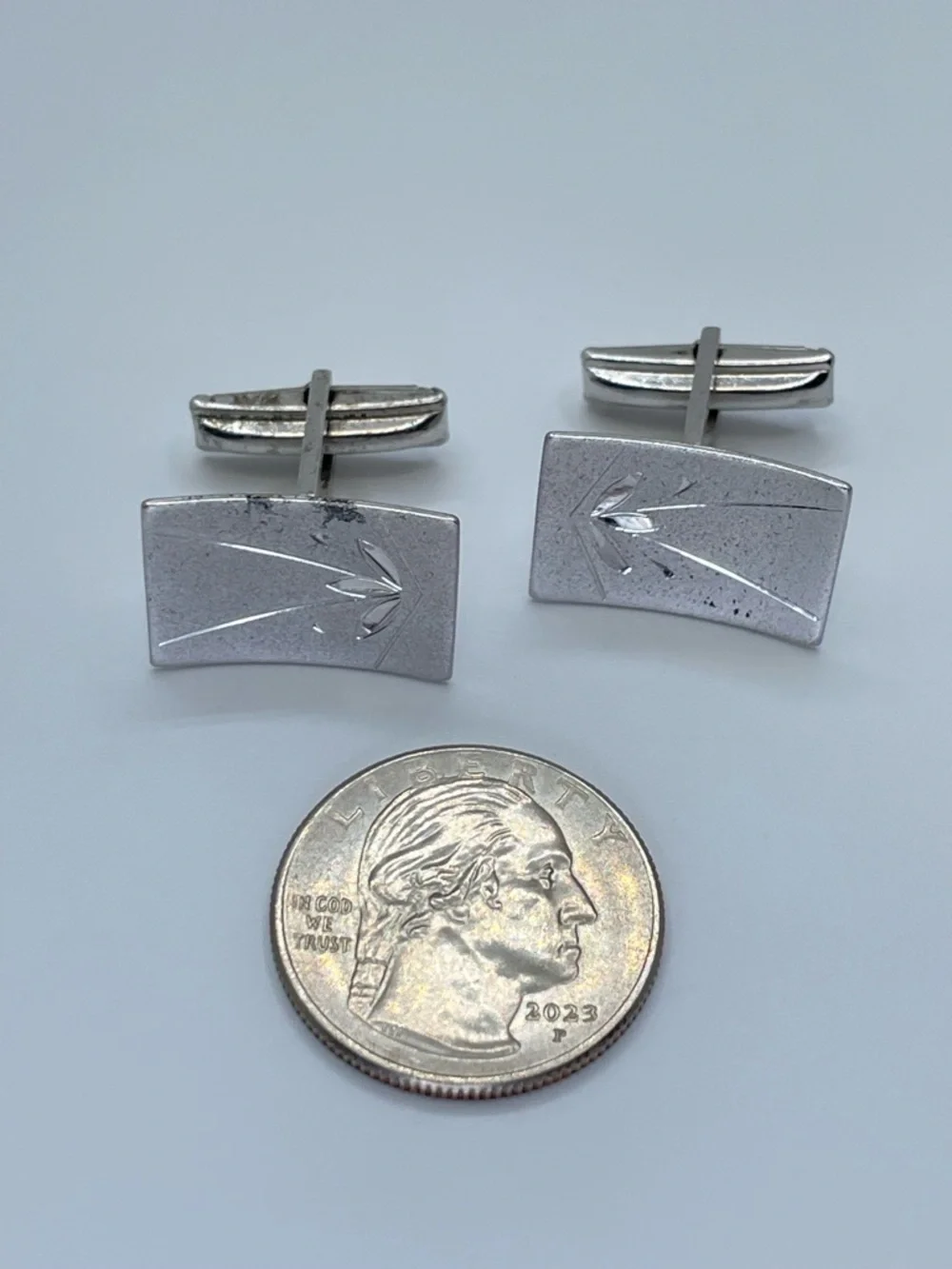 925 Sterling Silver Engraved Rectangle Cufflinks Vintage Minimalist Timeless